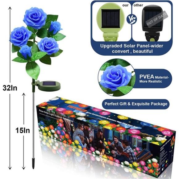 LED Solar Flower Lights Outdoor - Upgraded New Material Two Modes Realistic LED - Picture 3 of 6